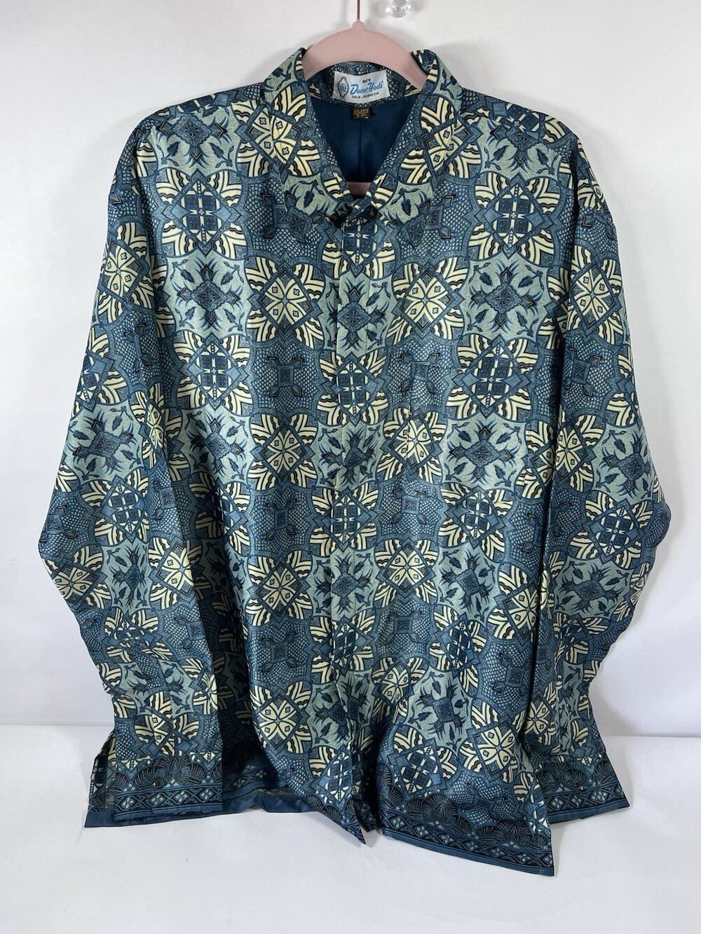 Batik Danar Hadi Solo Indonesia Silk Shirt Mens XXLarge Teal
